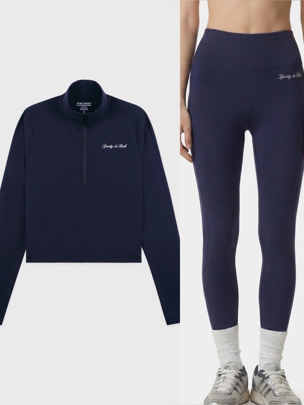 Brand New- Sporty & Rich Signature Logo Sports Quarter Zip & Legging in Navy 💙👟